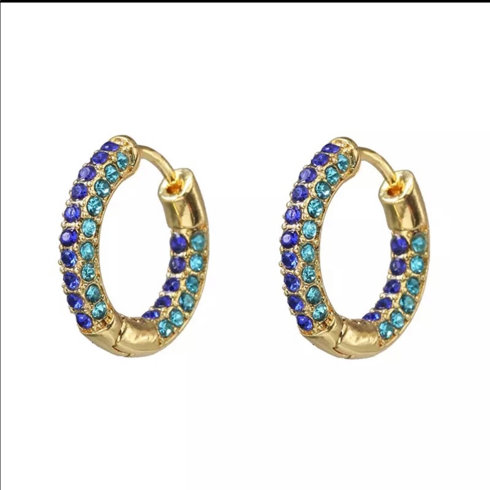 Earrings cubic zirconia, blue and turquoise
